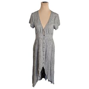 Saltwater LUXE Green Gray Button-Down Polka Dot Midi Dress Sz S
